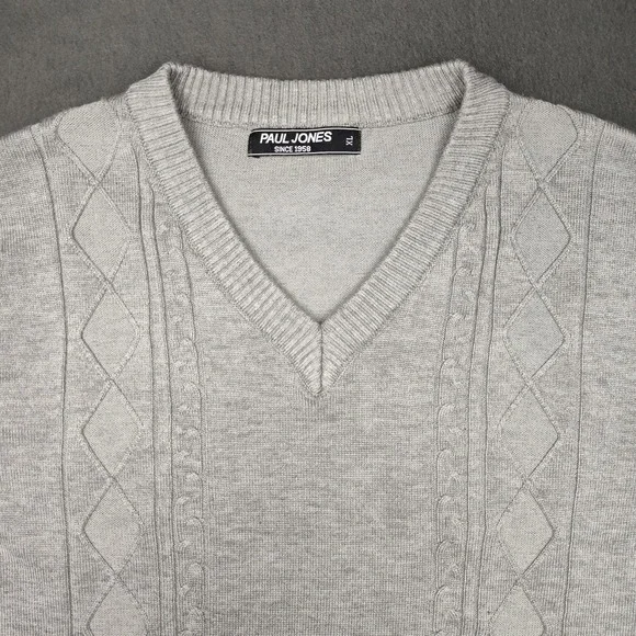 Paul Jones Sweater Vest Mens Extra Large Gray V Neck Cable Knit Pullover Golf - Picture 2 of 10